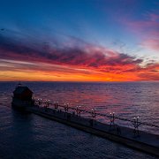 2020-05-31_006272_WTA_Mavic2Pro Grand Haven, Michigan - Sunset Grand Haven South Pierhead Entrance Light is the outer light of two lighthouses on the south pier of Grand Haven, Michigan where...