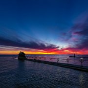 2020-05-31_006291_WTA_Mavic2Pro Grand Haven, Michigan - Sunset Grand Haven South Pierhead Entrance Light is the outer light of two lighthouses on the south pier of Grand Haven, Michigan where...