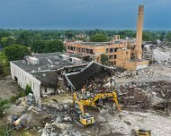2026-08-14_321729_WTA_Mavic_4_1x Cooley High School was built in 1928 on Detroit's northwest side at 15055 Hubbell Avenue, designed by the architectural firm Donaldson & Meier at a cost of...